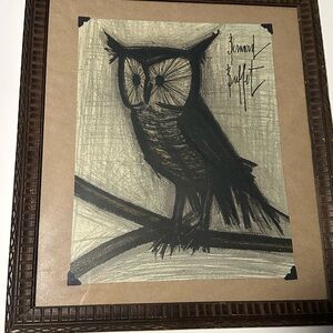 Vintage 1968 Bernard Buffet MCM Expressionist Original Owl Lithograph.